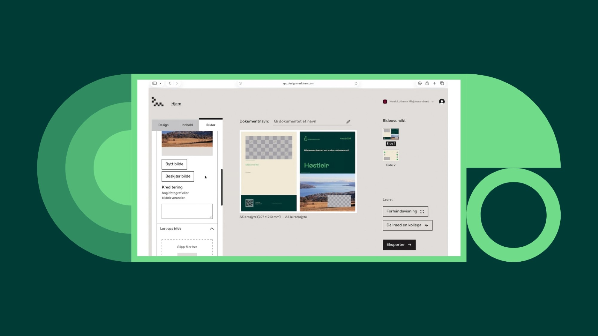 Skjermdump Designmaskinen med grafiske elementer