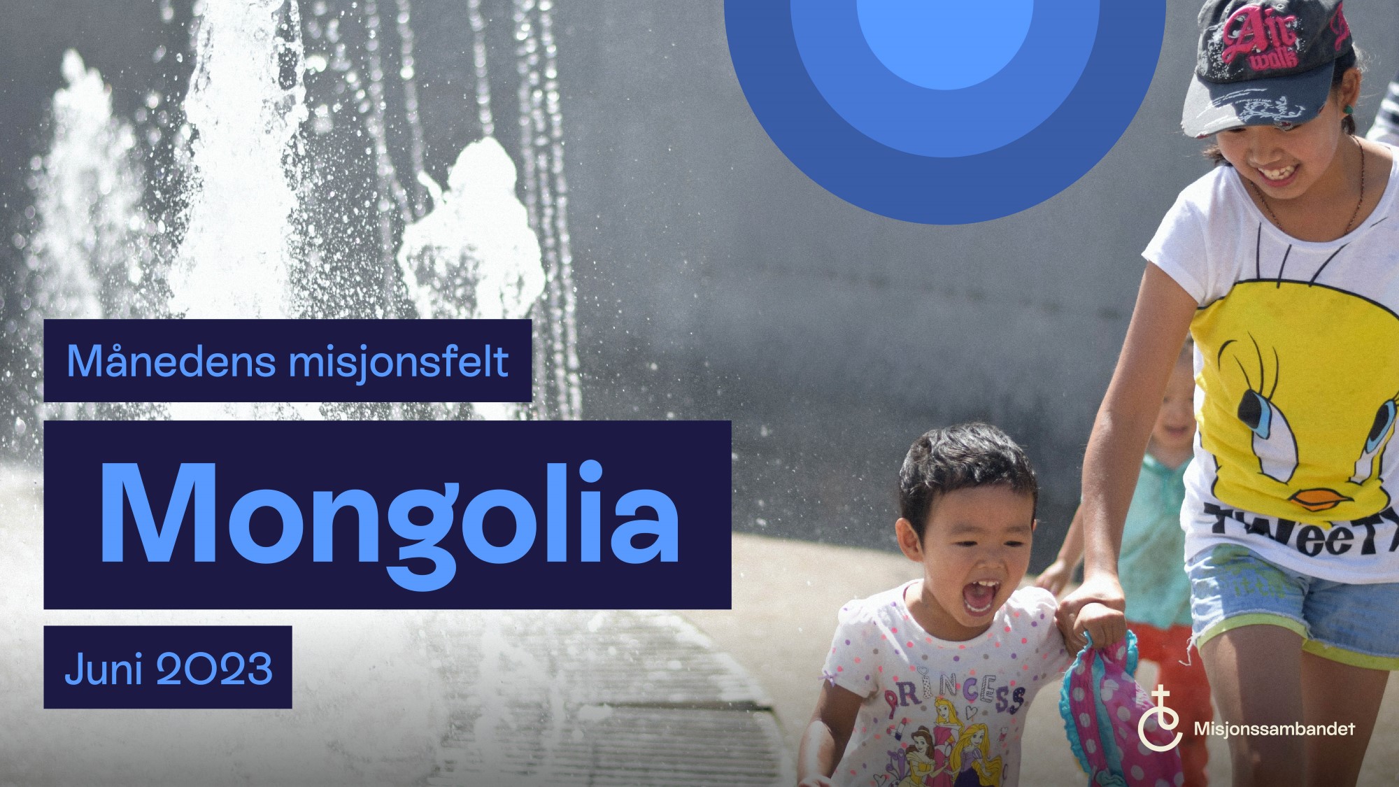 Tektsplakat månedens misjonsfelt juni 2023 Mongolia. Bilde av glade barn