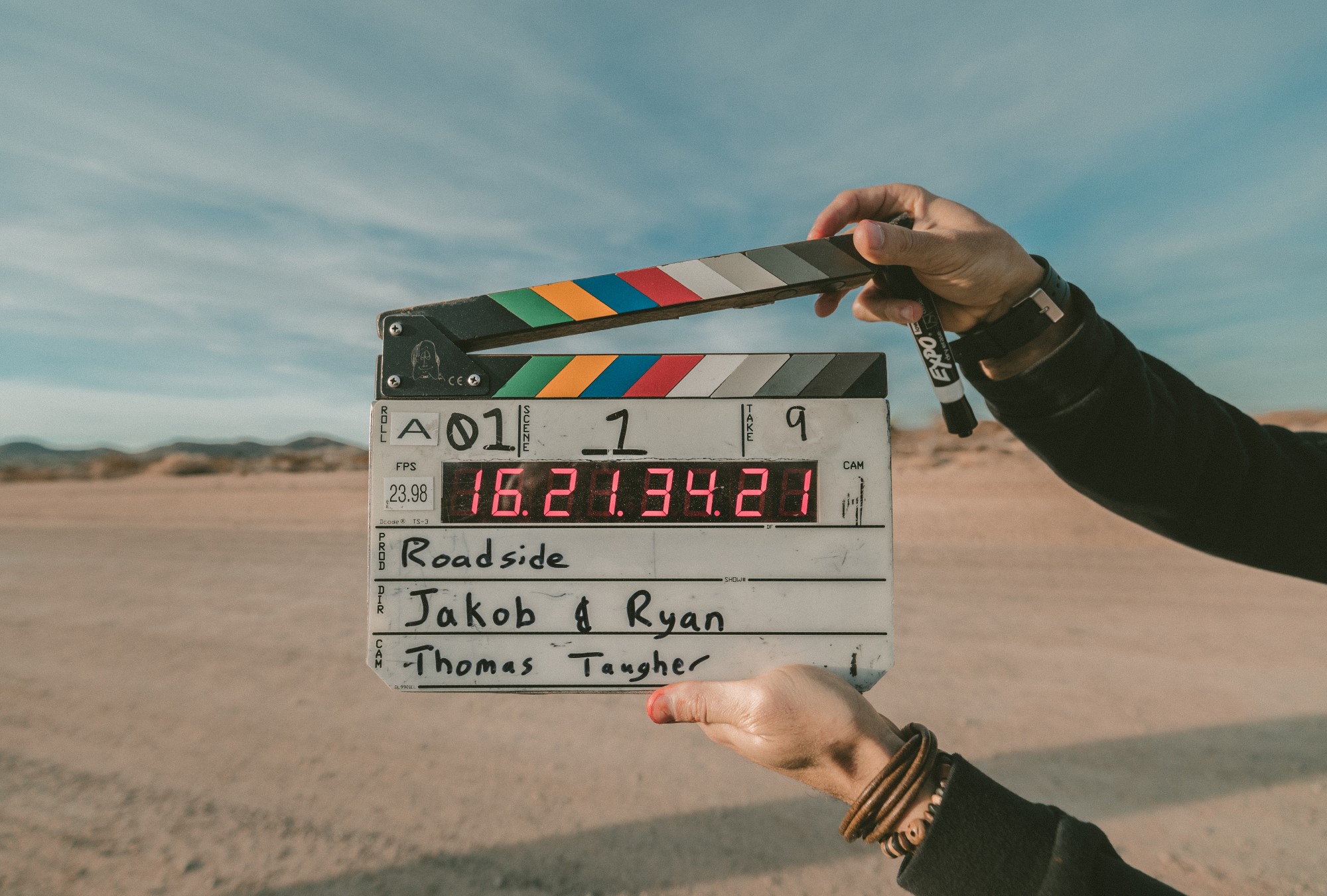 Bilde av clapperboard fra filmopptak.