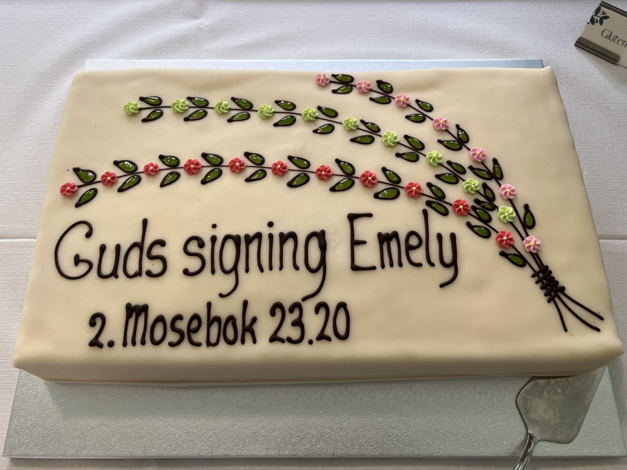 Stor kake, står Guds signing, Emely, 2 Mos 23,20