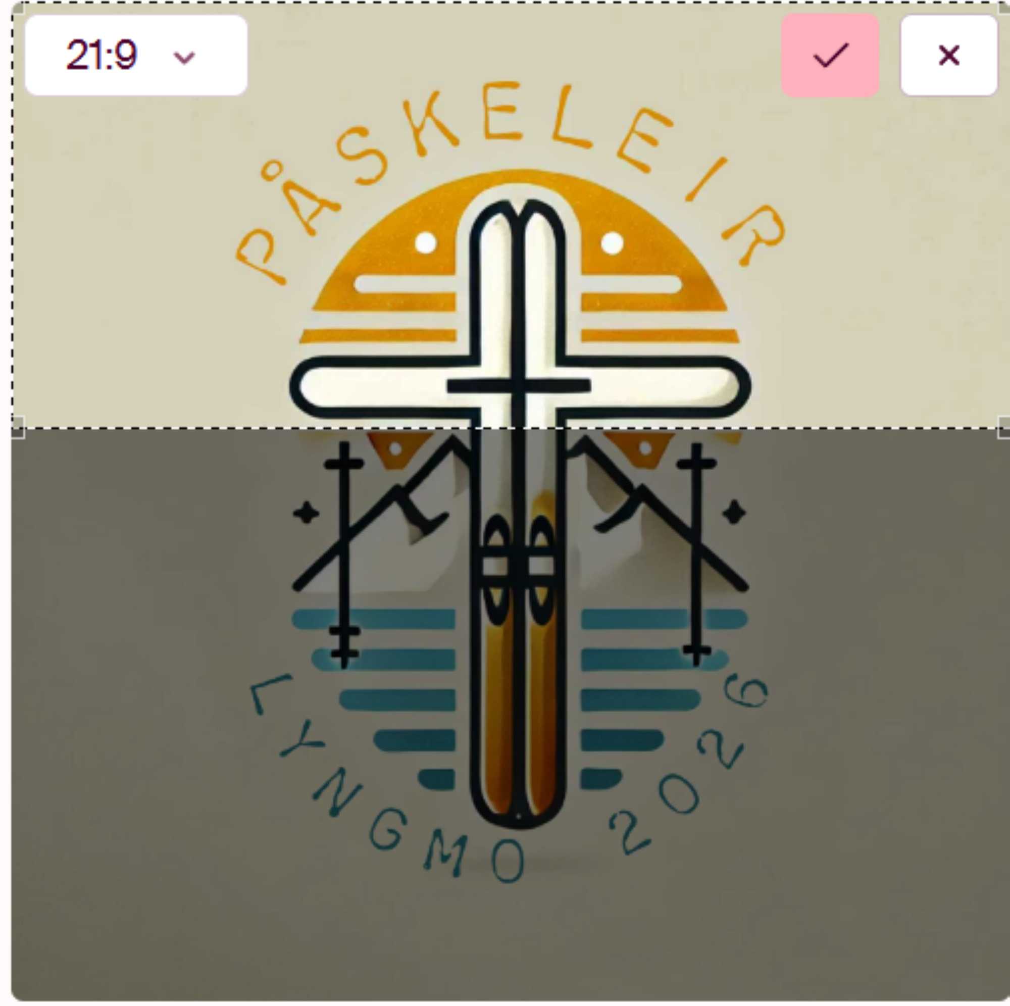 Logo: Kors, fjell, tittel