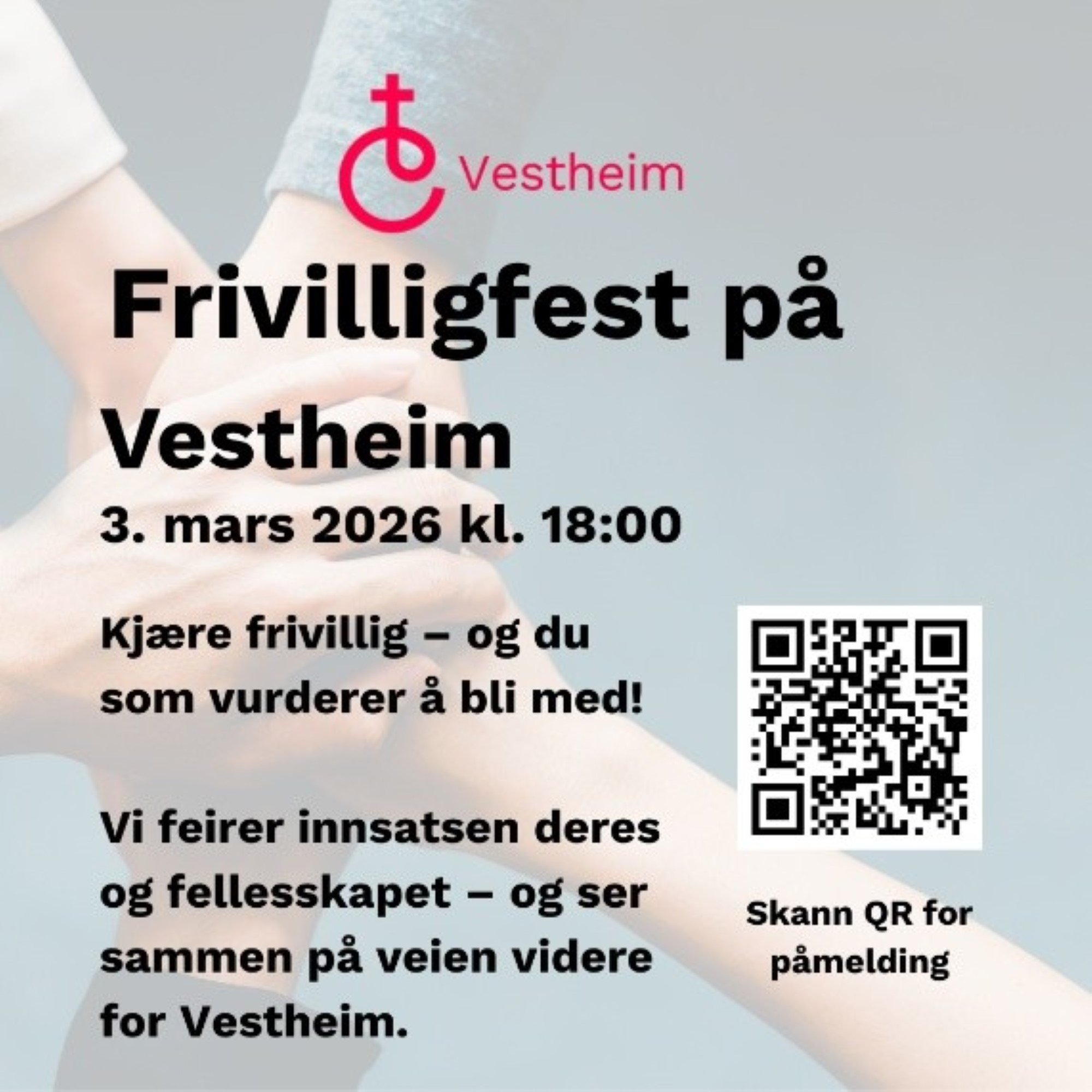 Bildet viser plakat med qr-kode for å melde seg på Frivillig-festen
