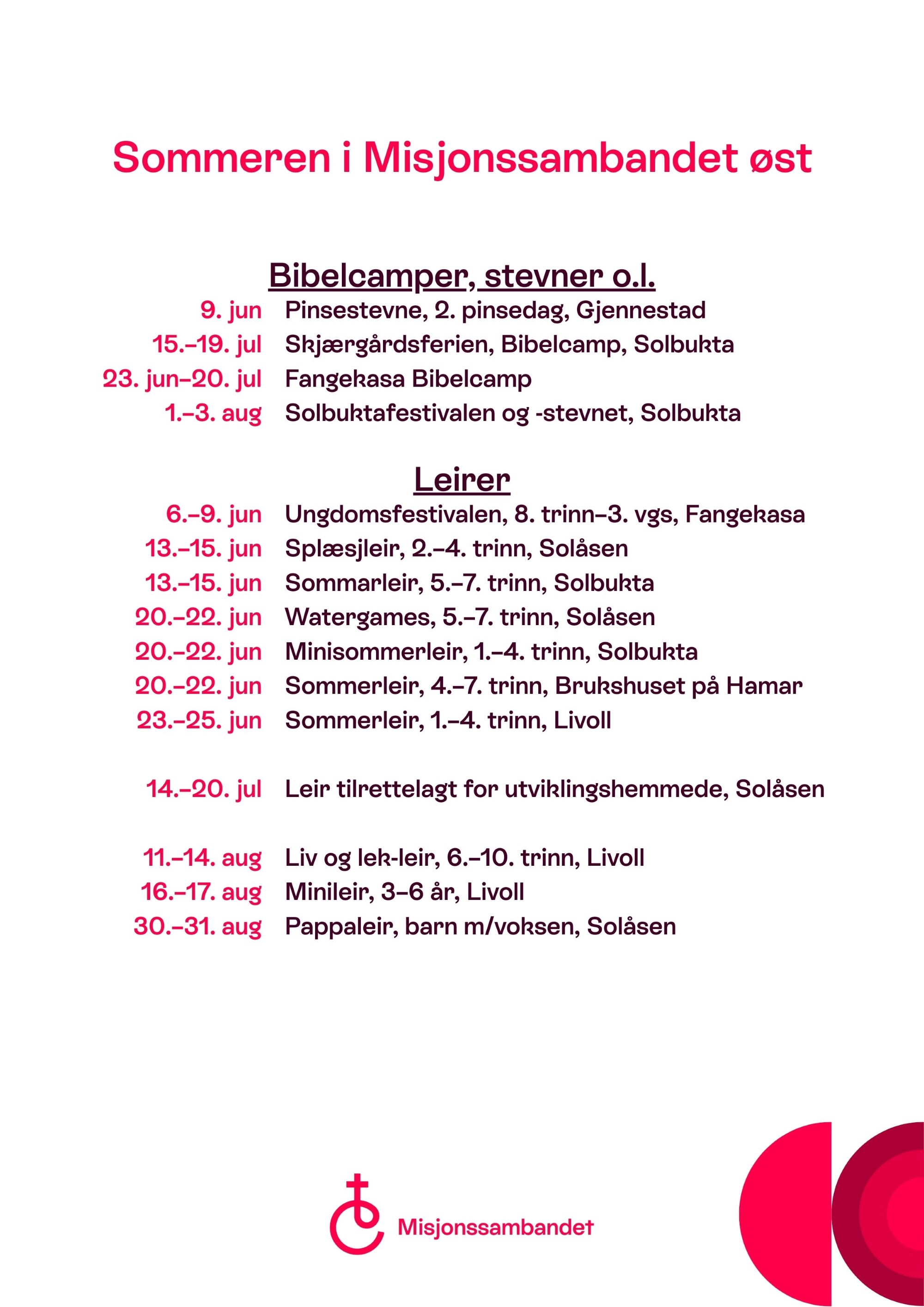 Arrangementoversikt